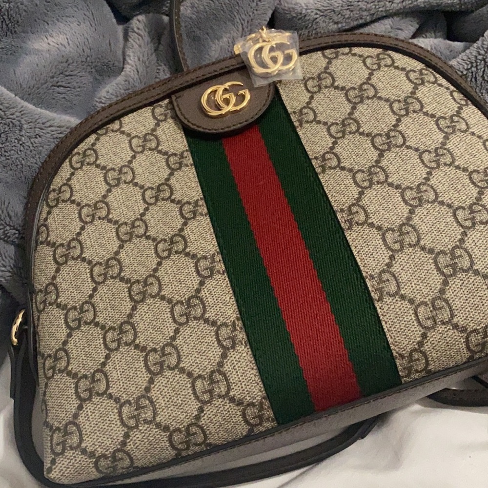 Gucci Cream and Brown Crossbody Bag with Signature Monogram